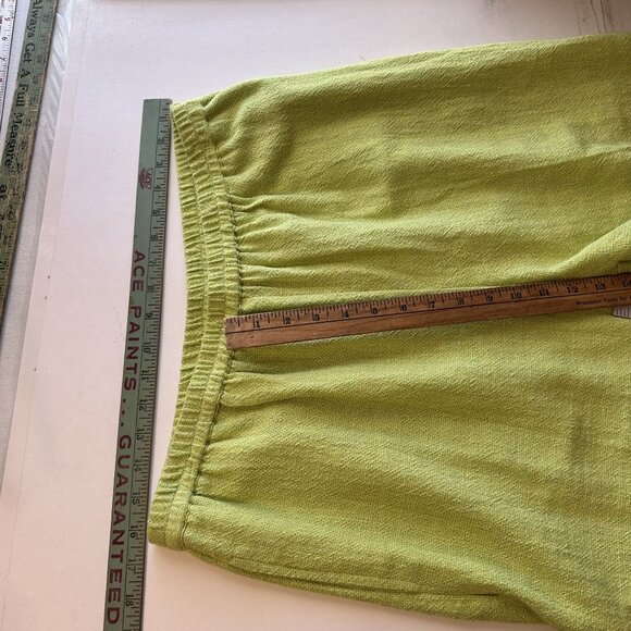Womens Lime Green Pant Set Cotton Toofan Wide Leg Large Weave Pockets Resort - Picture 2 of 16